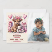 ピンクフォトホーリーカウハイランド第1回誕生日 招待状 (正面)