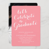 ピンクフォト卒業パーティースクリプガーリートモダン 招待状 (正面/裏面)
