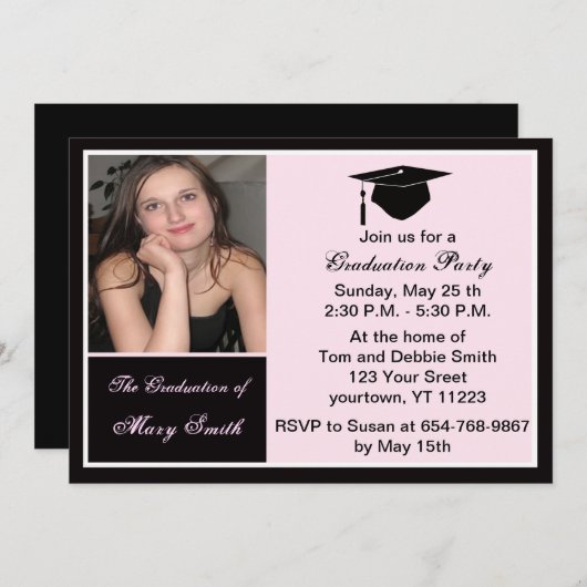 ピンクフォト卒業パーティー招待状 招待状 (正面/裏面)