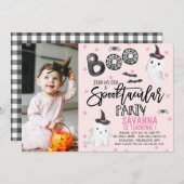 ピンクフォト幽霊スプクトカキュラーハロウィーン誕生日 招待状 (正面/裏面)