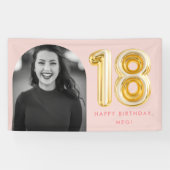 ピンクフォト18誕生日金ゴールドバルーン 横断幕 (横)