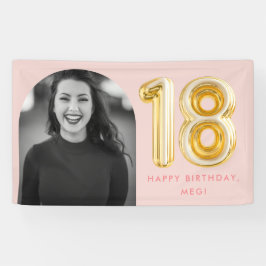 ピンクフォト18誕生日金ゴールドバルーン 横断幕