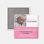 ピンクフォト《キリスト教》洗礼式や命名式またはバプテスマ招待状 マグネット (正面/裏面)