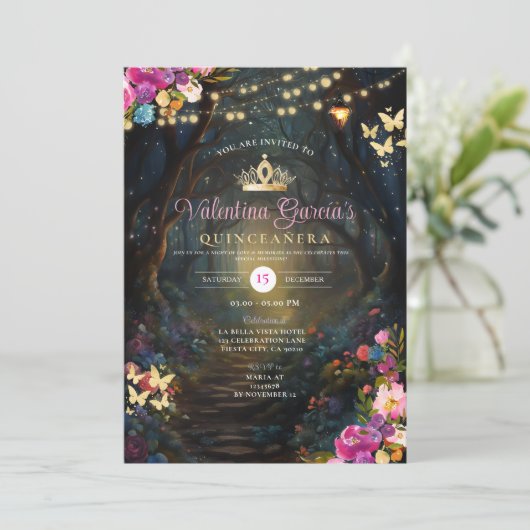 ピンクフォレストキンセアニラ15アノスフラワーズ金ゴールド 招待状 (スタンド正面)