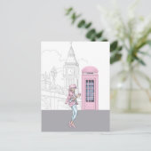 ピンクフォンボックス付きロンドンシティガール ポストカード (スタンド正面)