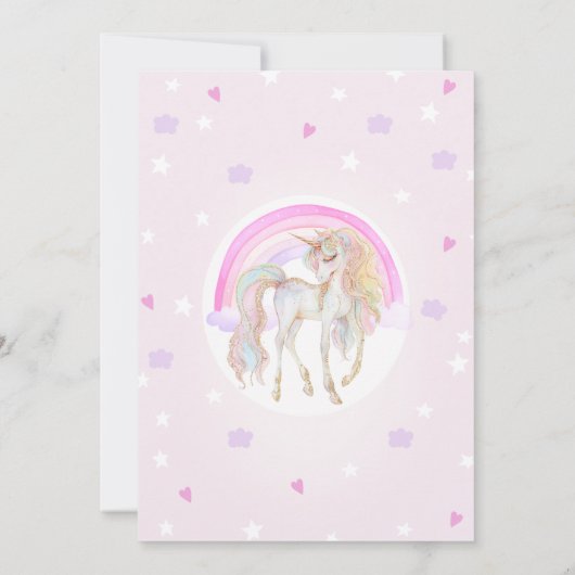 ピンクフォーエバーマジカルユニコーン4歳の誕生日 招待状 (裏面)