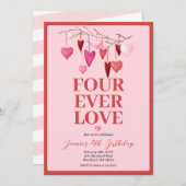 ピンクフォーエバー愛されたバレンタイン誕生日バルーン 招待状 (正面/裏面)