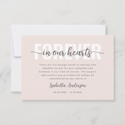 ピンクフォーエバー我々のハート悔やみや弔慰葬儀 サンキューカード (正面)