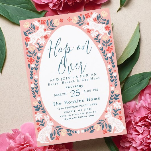 ピンクフォークアートホップオンオーバーイースターブランチ 招待状
