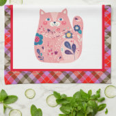 ピンクフォークアート子猫キッチンタオル キッチンタオル (折り畳み)
