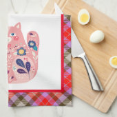 ピンクフォークアート子猫キッチンタオル キッチンタオル (四つ折り)