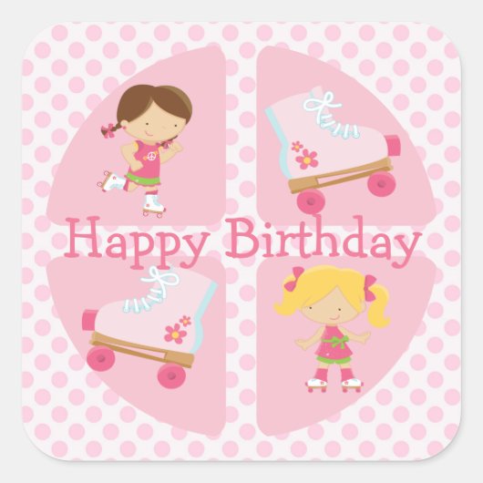 ピンクフォースクエアローラースケート誕生日 スクエアシール (正面)