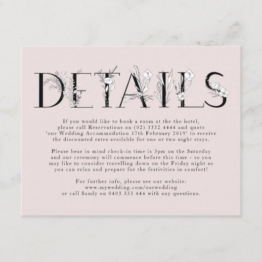 ピンクフォーマルのフローラ文字結婚のエンクロージャカード エンクロージャーカード (正面)