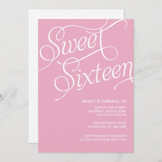 ピンクフォーマルスイート16招待状 招待状 (正面/裏面)