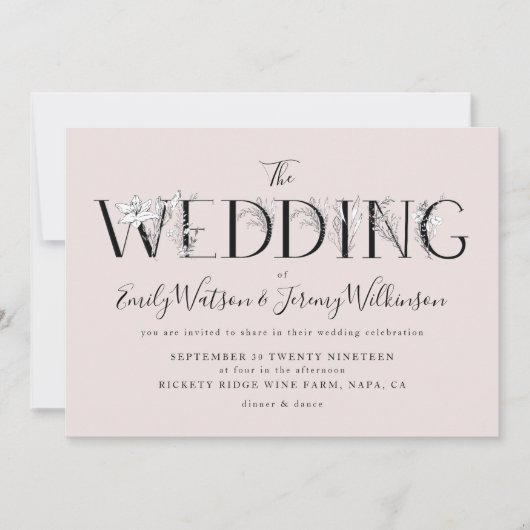 ピンクフォーマルムスクフローラ文字結婚式招待状 招待状 (正面)