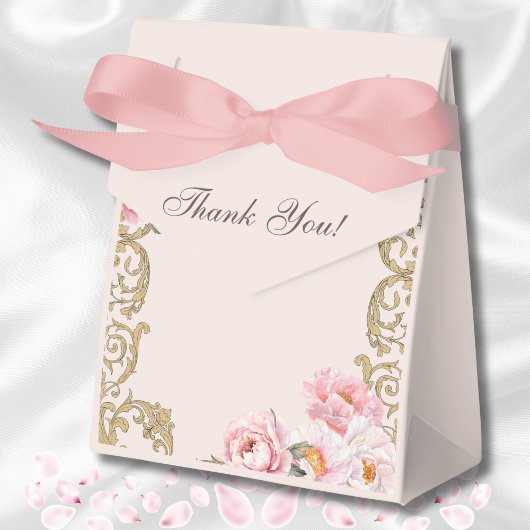 ピンクフォーラルロココヴィンテージ牡丹ブライダルシャワー フェイバーボックス