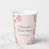 ピンクフォーラルロコピーニーヴィンテージブライダルシャワー 紙コップ (裏面)