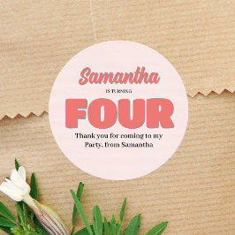 ピンクフォー誕生日ガールパーティーフローラ ラウンドシール