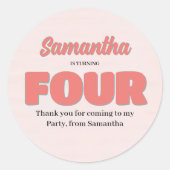 ピンクフォー誕生日ガールパーティーフローラ ラウンドシール (正面)