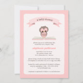 ピンクフクロウが本を持って来るベビーシャワー招待状 招待状 (正面)