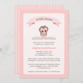 ピンクフクロウが本を持って来るベビーシャワー招待状 招待状 (正面/裏面)