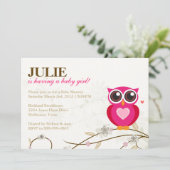 ピンクフクロウと花飾りの女の子ベビーシャワー招待状 招待状 (スタンド正面)