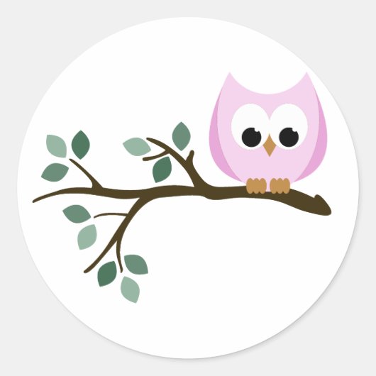 ピンクフクロウのシール ラウンドシール (正面)
