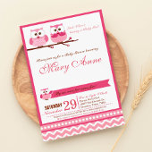 ピンクフクロウのベビーシャワー招待状 招待状