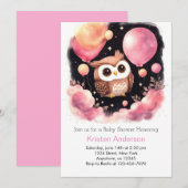 ピンクフクロウの森の冒険 女の子 ベビーシャワー 招待状 (正面/裏面)