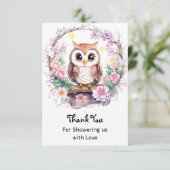 ピンクフクロウアドベンチャーベビーガールシャワー サンキューカード (スタンド正面)