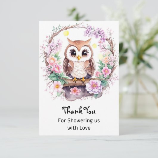 ピンクフクロウアドベンチャーベビーガールシャワー サンキューカード (スタンド正面)