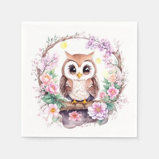 ピンクフクロウアドベンチャーベビーガールシャワー スタンダードカクテルナプキン (正面)