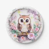 ピンクフクロウアドベンチャーベビーガールシャワー ペーパープレート (正面)