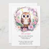 ピンクフクロウアドベンチャーベビーガールシャワー 招待状 (正面/裏面)