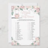 ピンクフクロウフローラと動物の赤ちゃんゲームカード 招待状 (正面)