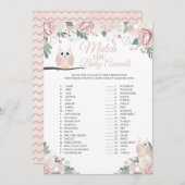 ピンクフクロウフローラと動物の赤ちゃんゲームカード 招待状 (正面/裏面)