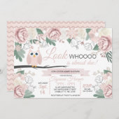 ピンクフクロウフローラベビーシャワー招待状 招待状 (正面/裏面)