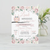 ピンクフクロウフローラベビーシャワー招待状 招待状 (スタンド正面)