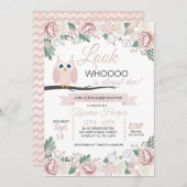 ピンクフクロウフローラベビーシャワー招待状 招待状 (正面/裏面)