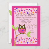 ピンクフクロウベビーシャワー招待状 – ホットピンク 招待状 (正面/裏面)