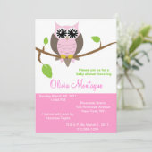 ピンクフクロウベビーシャワー招待状 招待状 (スタンド正面)