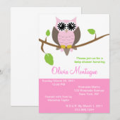ピンクフクロウベビーシャワー招待状 招待状 (正面/裏面)