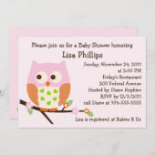 ピンクフクロウベビーシャワー招待状 招待状 (正面/裏面)