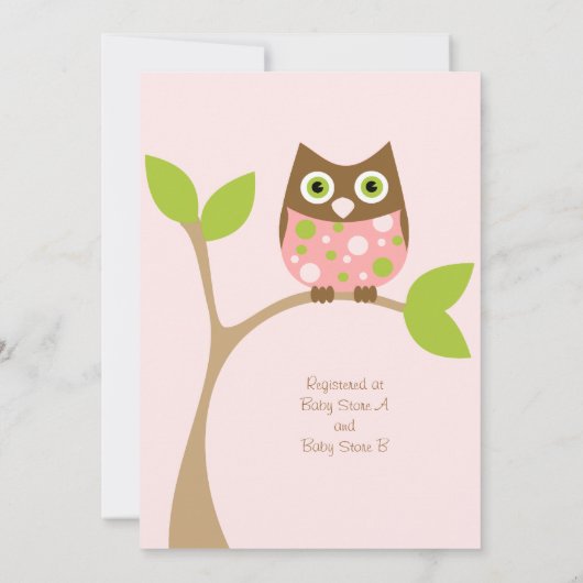 ピンクフクロウベビーシャワー招待状 招待状 (裏面)
