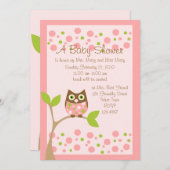 ピンクフクロウベビーシャワー招待状 招待状 (正面/裏面)