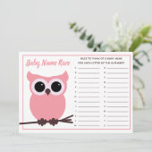 ピンクフクロウベビー名レースベビーシャワーゲーム 招待状 (スタンド正面)