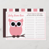ピンクフクロウベビー名レースベビーシャワーゲーム 招待状 (正面/裏面)