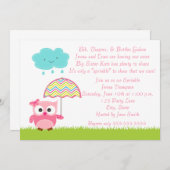 ピンクフクロウベビー振りかける招待状 招待状 (正面/裏面)