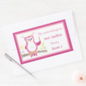 ピンクフクロウ先生ライブラリのシール 長方形シール (封筒)