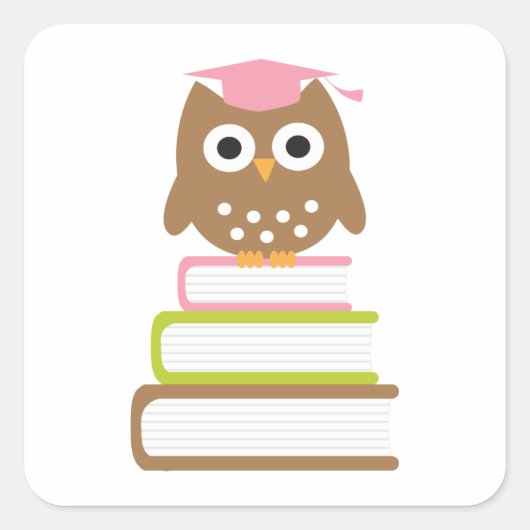 ピンクフクロウ卒業封筒用シール スクエアシール (正面)